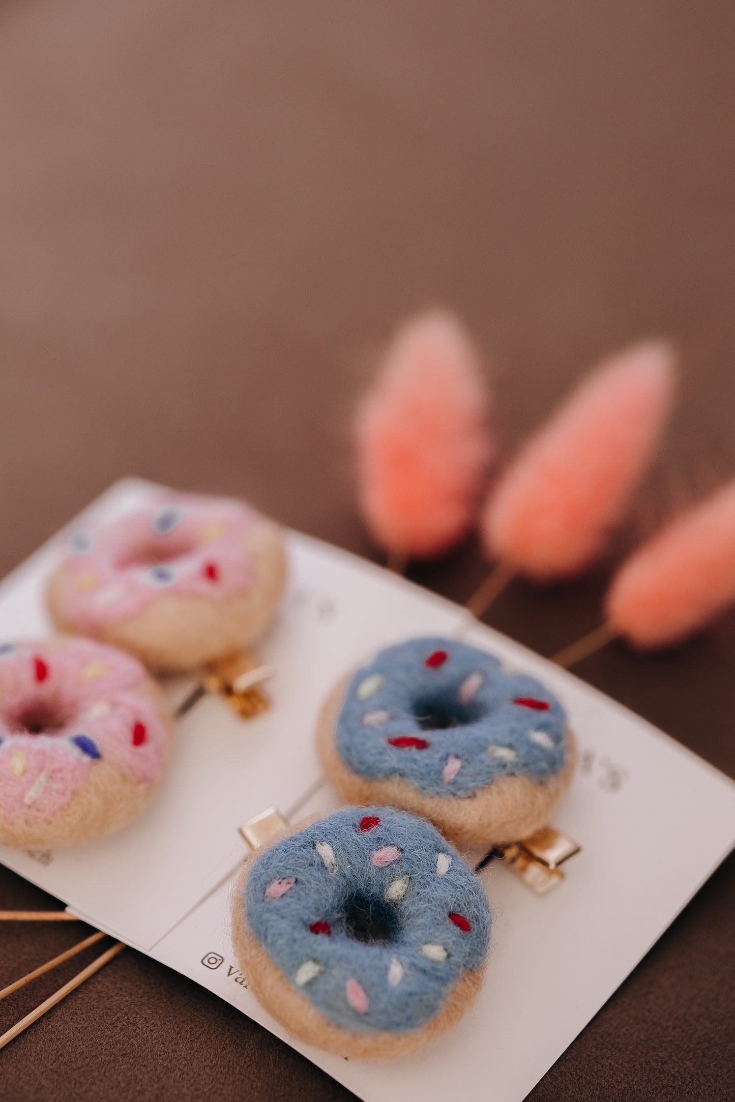 Donut Hair Clips Set (2 pcs) – Pink or Blue Wool Clips for Girls 🚚 Free Shipping from Ukraine🇺🇦