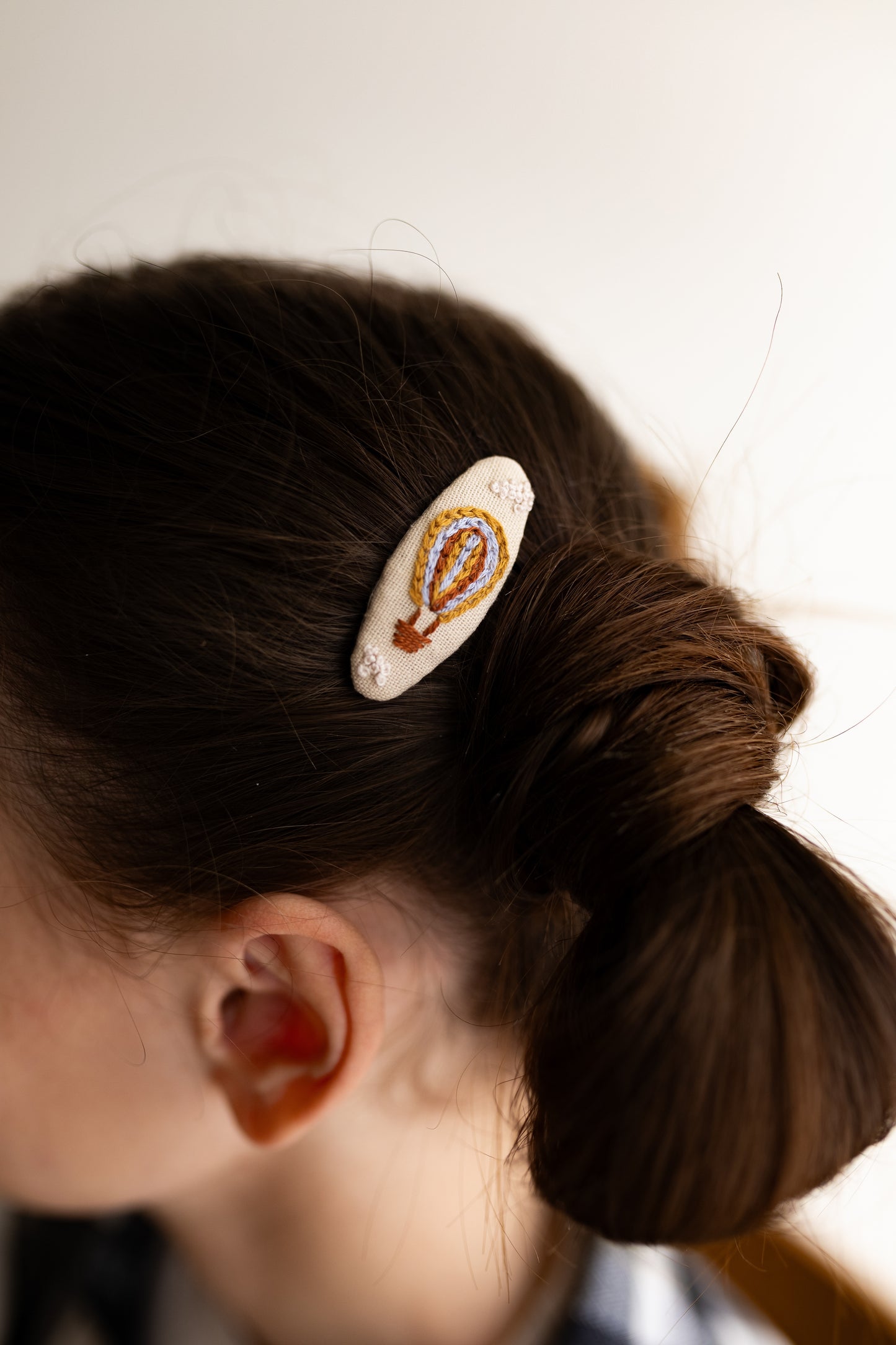 Hand Stitched Kids Hair Accessory Set: Embroidered Linen Balloon Clips π Free Shipping