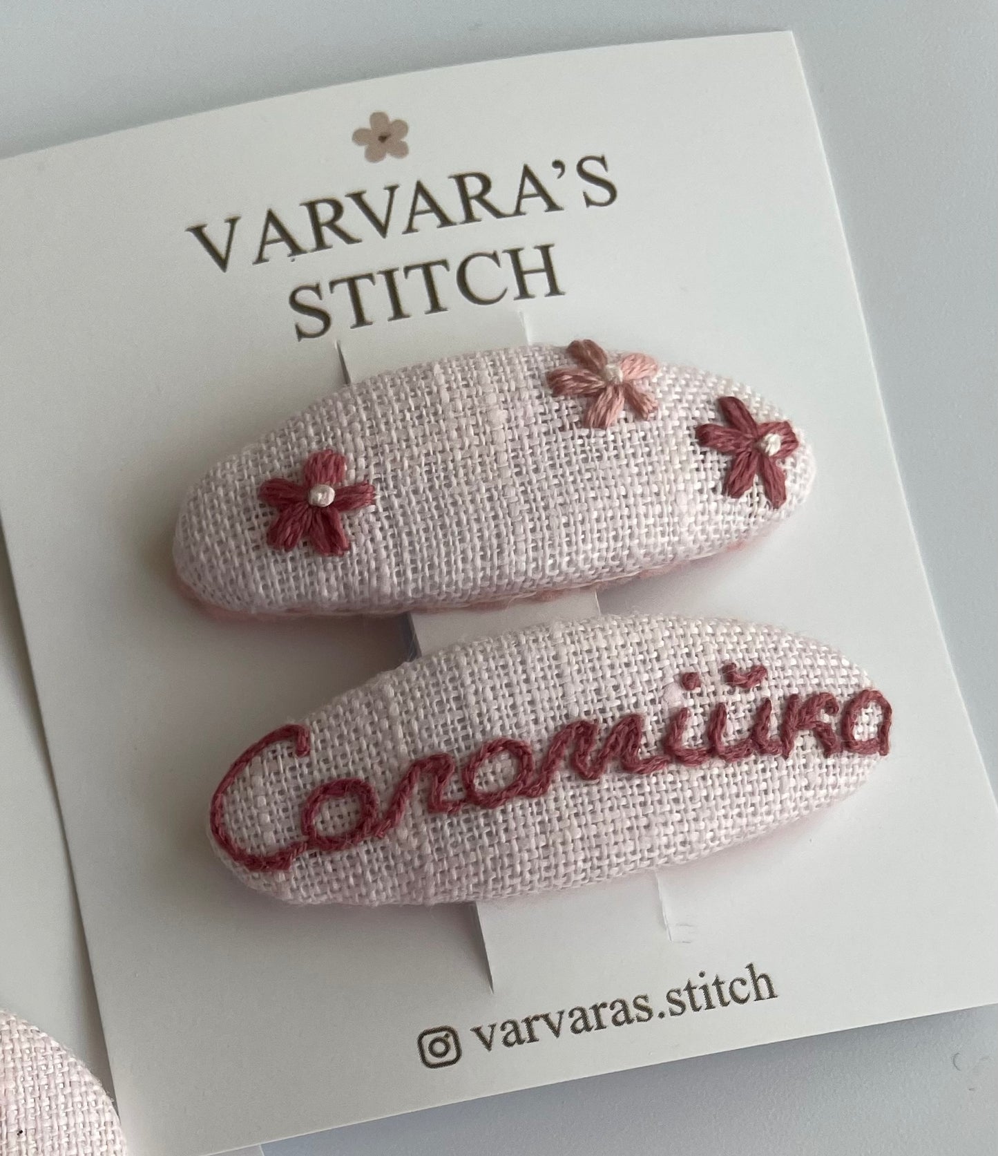 Personalized Linen Hair Accessories Set – 3 Hair Clips & 2 Embroidered Hair Ties 🎁 🚚 Free Shipping from Ukraine🇺🇦