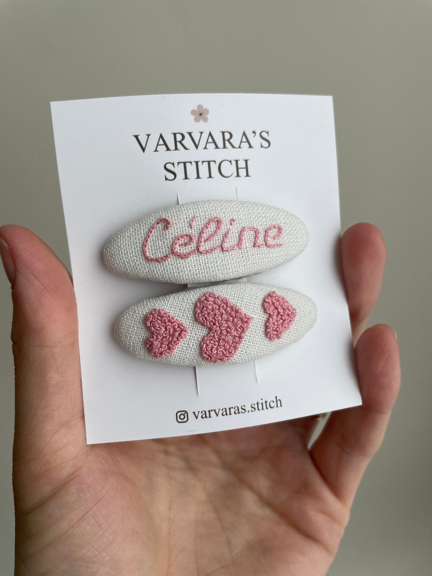 Personalized Embroidered Hair Accessories Set , Linen Hair Clips & Ties with Name, Baby Girl Gift 🚚 Free Shipping from Ukraine🇺🇦