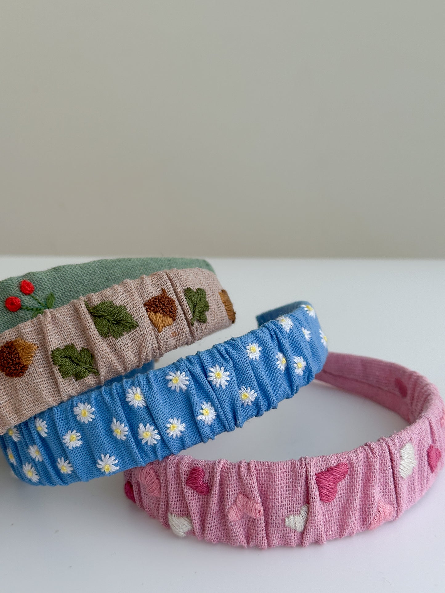 Blue Linen Embroidered Headband for Girls β Floral Hair Accessory π Free Shipping