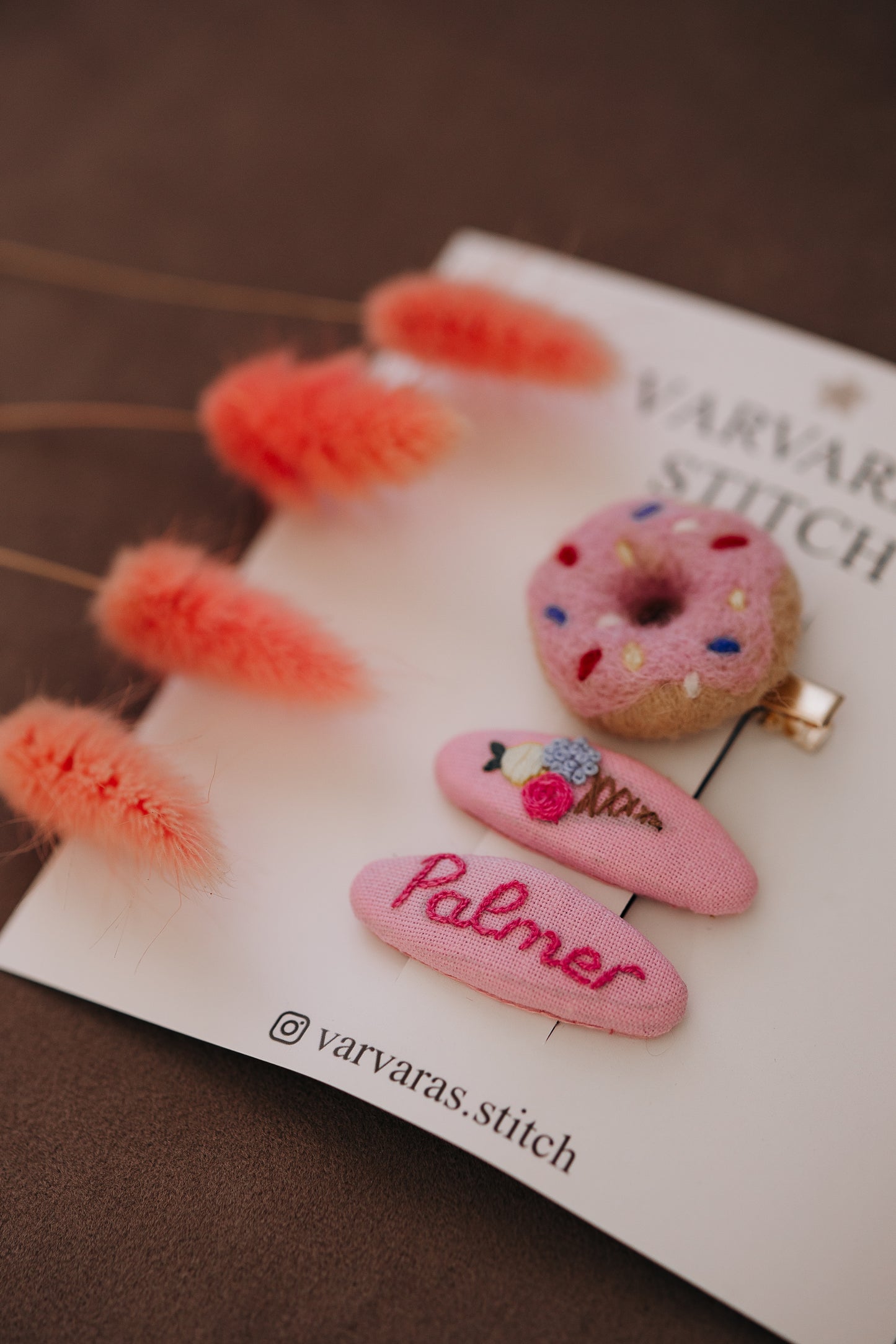 Personalized Pink Hair Clip Set – Name, Ice Cream & Donut 🚚 Free Shipping from Ukraine 🇺🇦