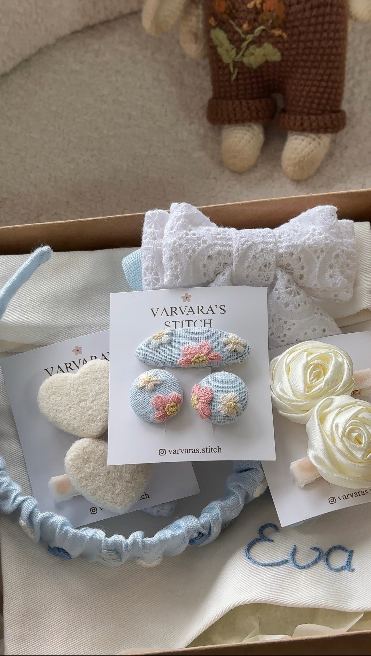 Personalized Toddler Girl Gift Set BLUE | handmade hair accessories | newborn gift | baby shower present | headband & clips set 🚚 Free Shipping