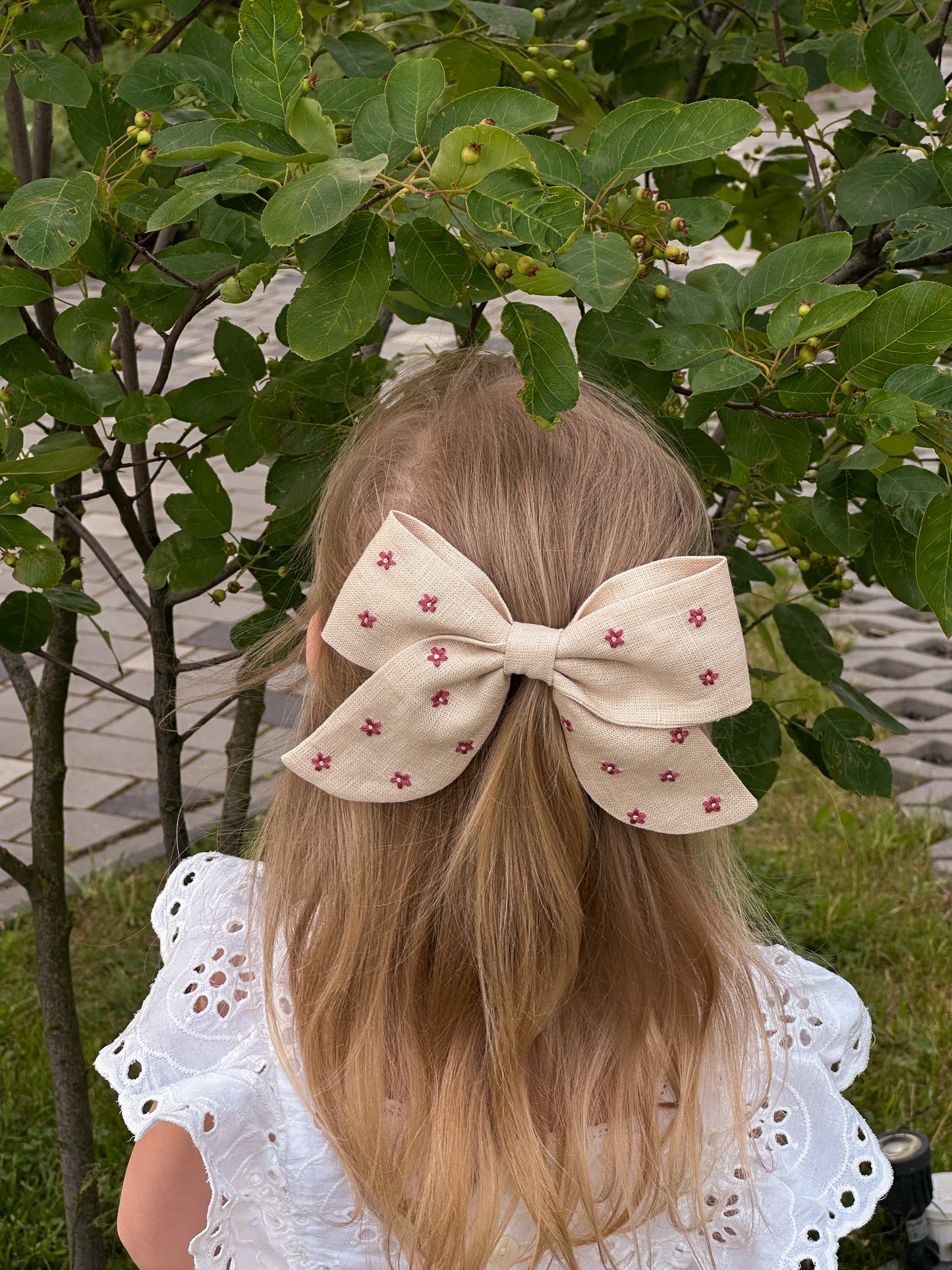 Personalized Linen Hair Accessories Set for Toddler Girls | Beige 3 Embroidered Hair Clips & Floral Bow 🎁 🚚 Free Shipping from Ukraine🇺🇦