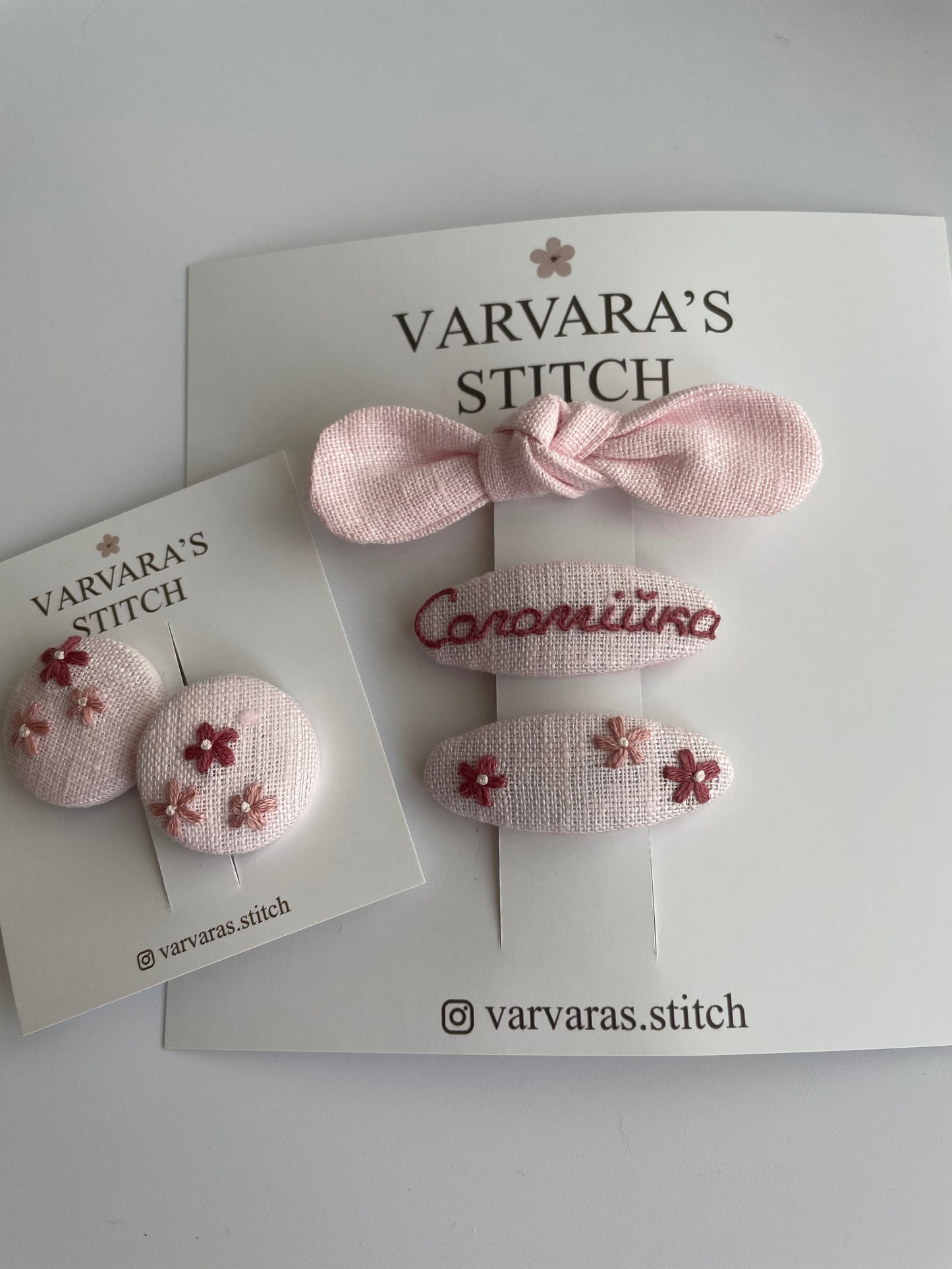 Personalized Linen Hair Accessories Set – 3 Hair Clips & 2 Embroidered Hair Ties 🎁 🚚 Free Shipping from Ukraine🇺🇦