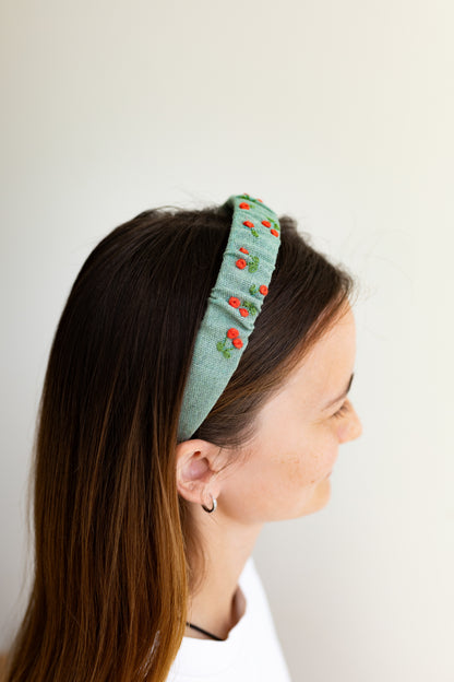 Embroidered Cherry Kids Hair Accessories Set: Linen Headband & Hair Ties 🚚 Free Shipping from Ukraine🇺🇦