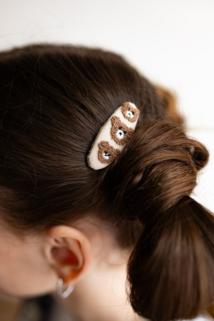 Embroidered Animal Hair Clips & Ties Set: Teddy Bear | Toddler Girl Accessories 🚚 Free Shipping from Ukraine🇺🇦