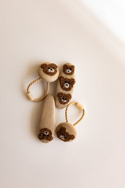 Embroidered Animal Hair Clips & Ties Set: Teddy Bear | Toddler Girl Accessories 🚚 Free Shipping from Ukraine🇺🇦