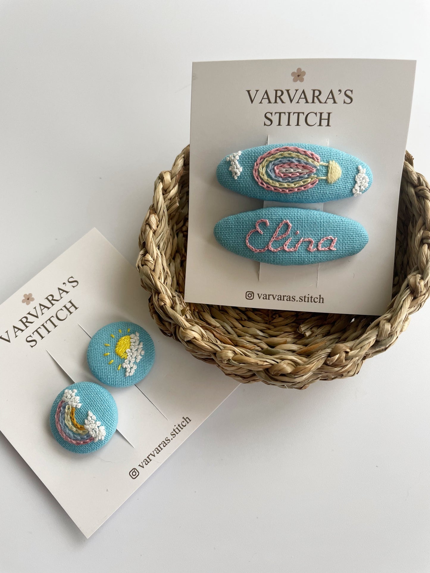 4-Piece Girl Hair Set – Personalized Clip & Hot Air Balloon Embroidered Set | 2 Clips + 2 Hair Ties 🚚 Free shipping