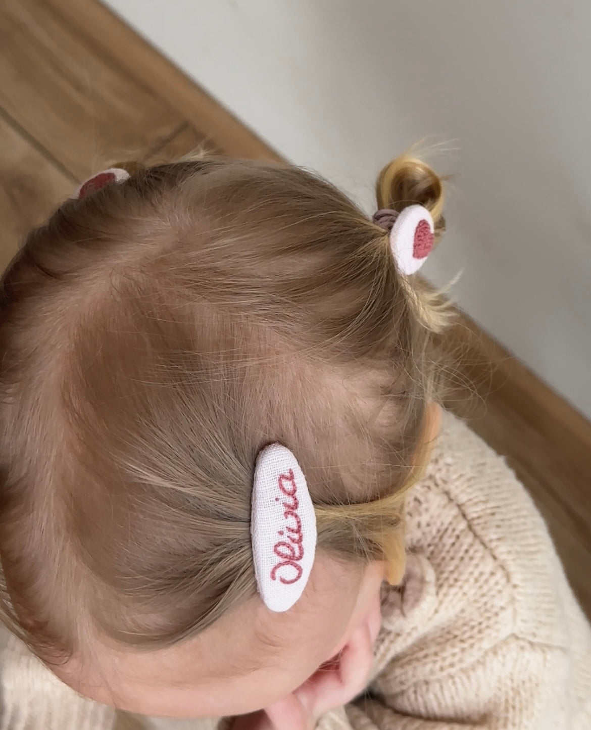 Luxury Personalized Linen Hair Accessories Gift Set for Girls – Headband, Bow Clip & Embroidered Heart Clips