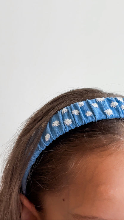 Blue Linen Embroidered Headband for Girls – Floral Hair Accessory 🚚 Free Shipping from Ukraine🇺🇦