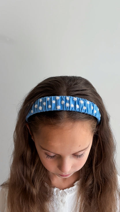Blue Linen Embroidered Headband for Girls – Floral Hair Accessory 🚚 Free Shipping from Ukraine🇺🇦