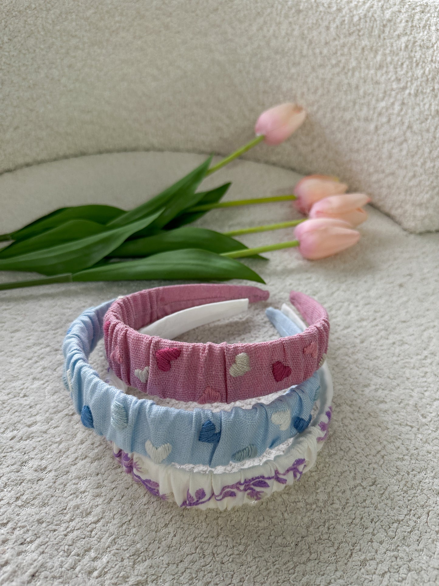 Blue Linen Heart Headband for Girls – Hand Embroidered, Soft Padded Hair Accessory – Heart Hair Accessory 🚚 Free Shipping from Ukraine🇺🇦