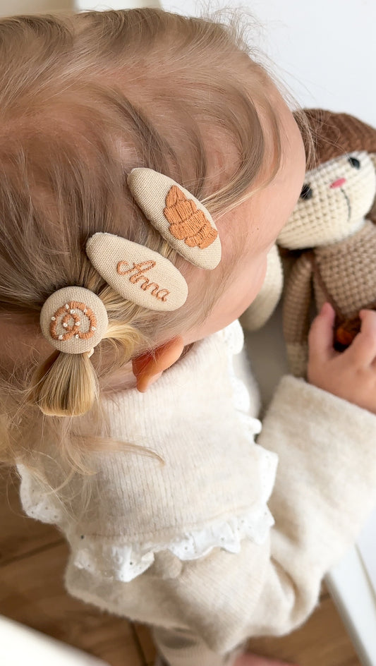Personalized Croissant Hair Clip Set – Name Clip + 2 Pretzel Hair Ties for Girls 🚚 Free Shipping from Ukraine 🇺🇦