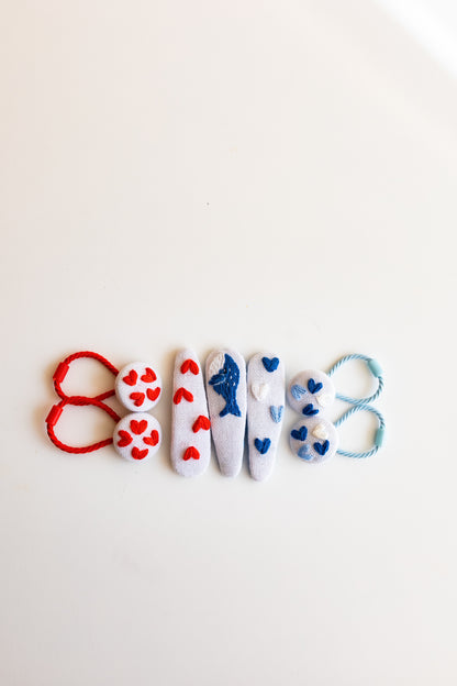 Heart Embroidered Linen Hair Clip Set: White Toddler Hair Accessories 🚚 Free Shipping