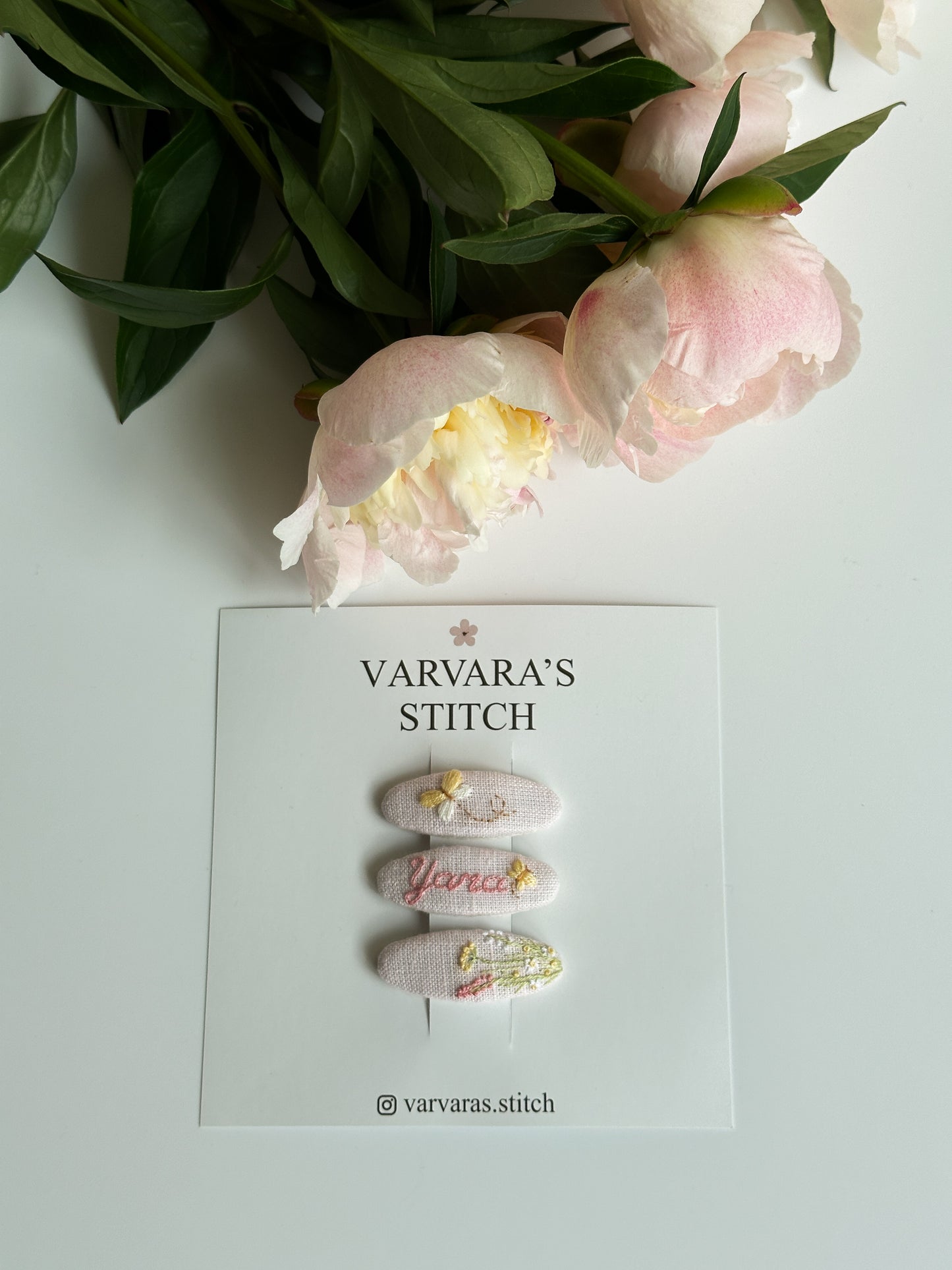Personalized Linen Hair Accessories Set for Toddler Girls | Pink 3 Embroidered Hair Clips & Wildflower Bow 🎁 🚚 Free Shipping from Ukraine🇺🇦