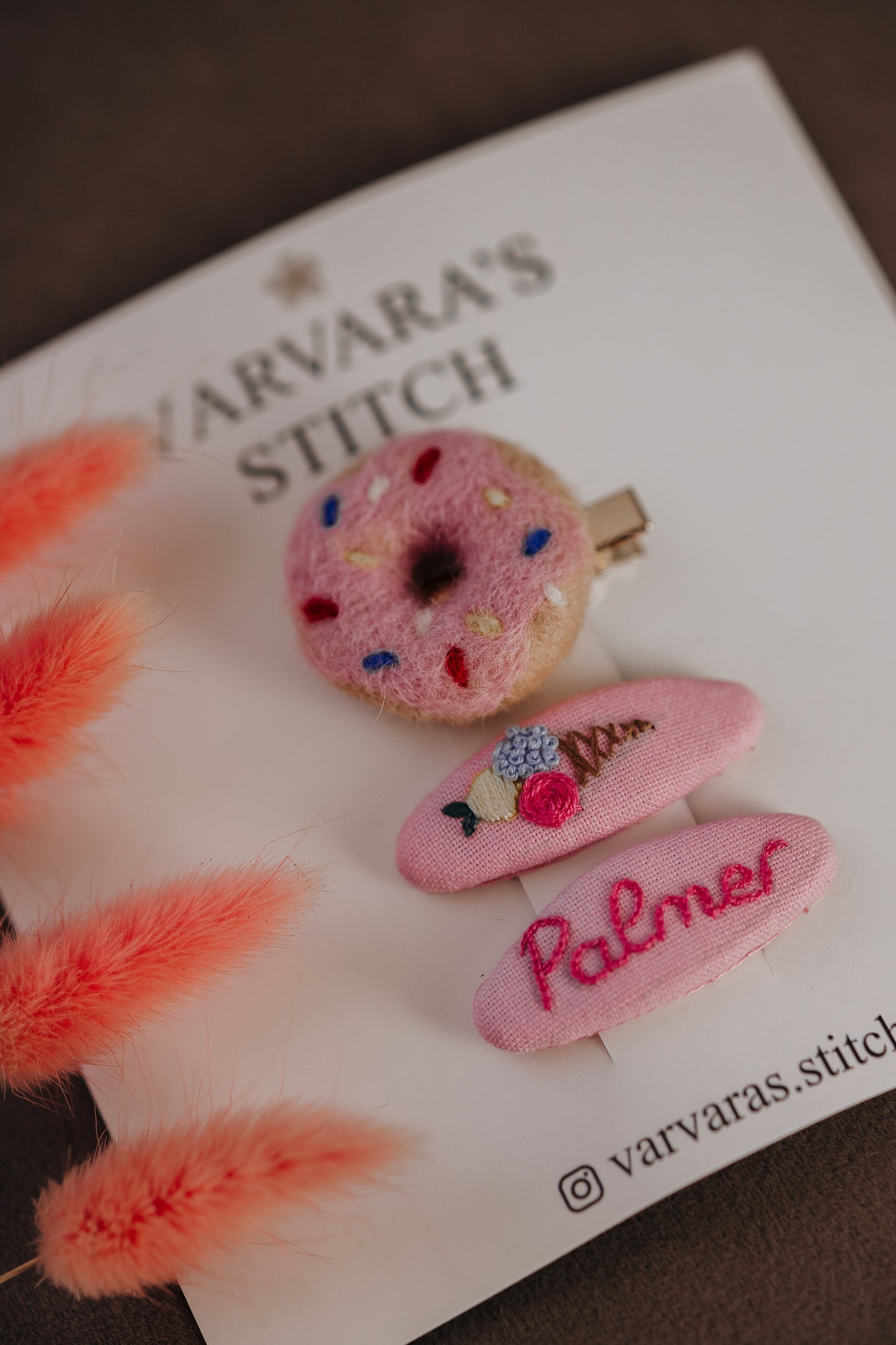 Personalized Pink Hair Clip Set – Name, Ice Cream & Donut  🚚 Free Shipping from Ukraine 🇺🇦