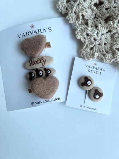 Personalized Hair Clip Set with Name – Linen & Cotton Heart Clips (4 pcs) 🚚 Free shipping