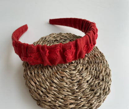 Red Linen Embroidered Headband for Girls – Floral Hair Accessory 🚚 Free Shipping from Ukraine🇺🇦