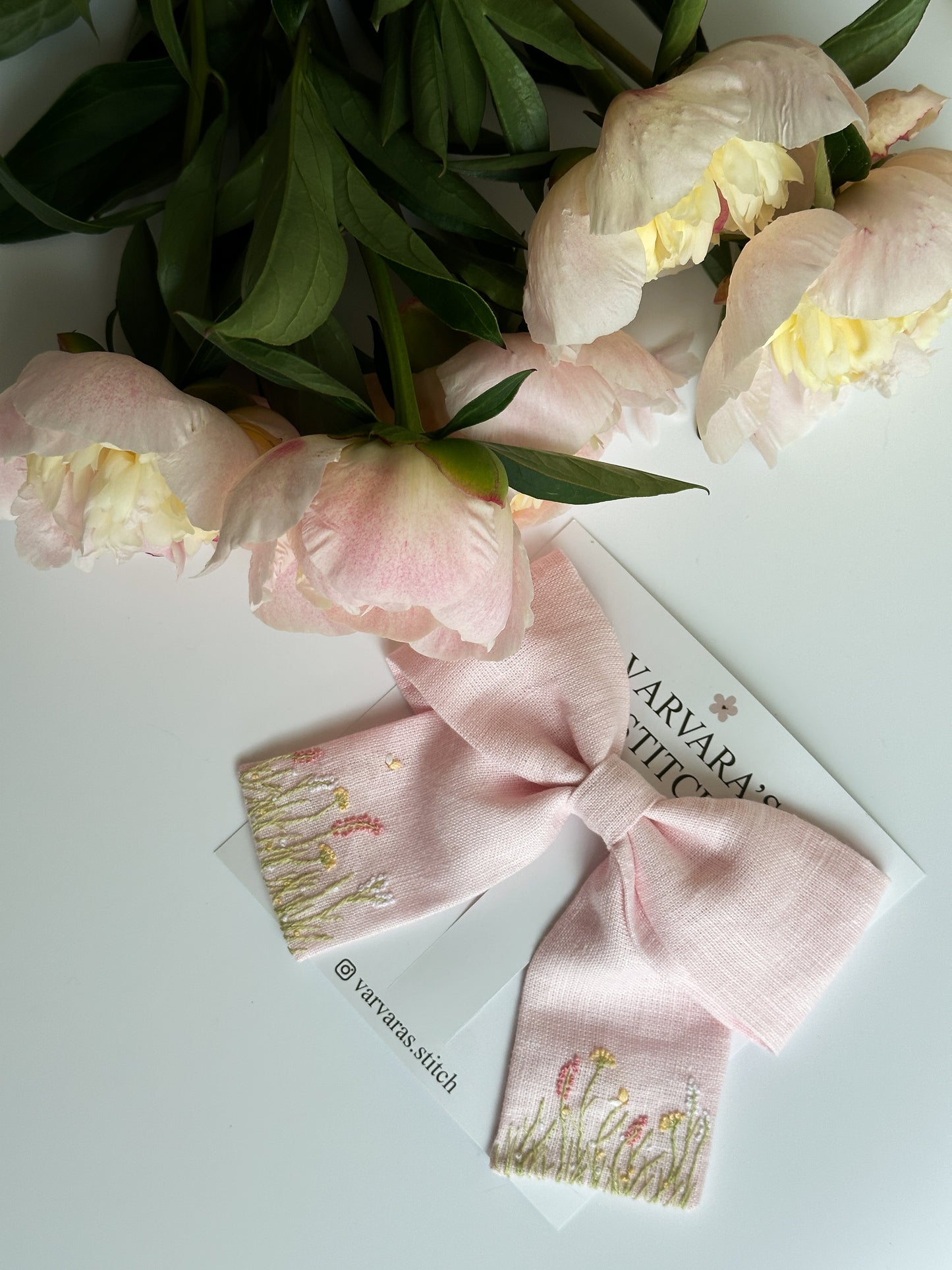 Personalized Linen Hair Accessories Set for Toddler Girls | Pink 3 Embroidered Hair Clips & Wildflower Bow 🎁 🚚 Free Shipping from Ukraine🇺🇦