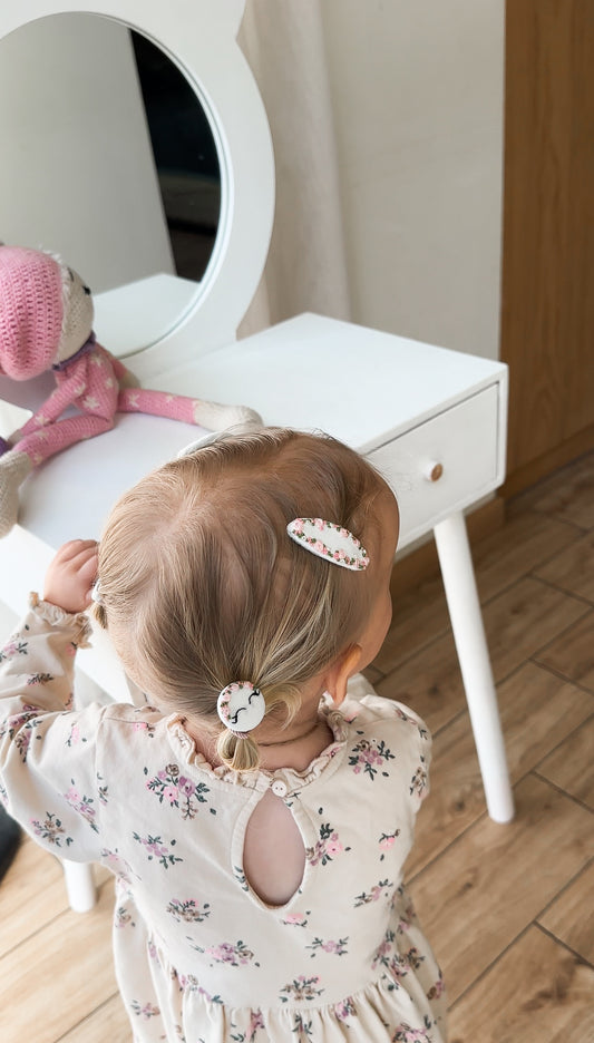 Personalized Hair Clip Set for Girls – Name Clip + Floral Hand Embroidered Clip & 2 Hair Ties/ Free Shipping