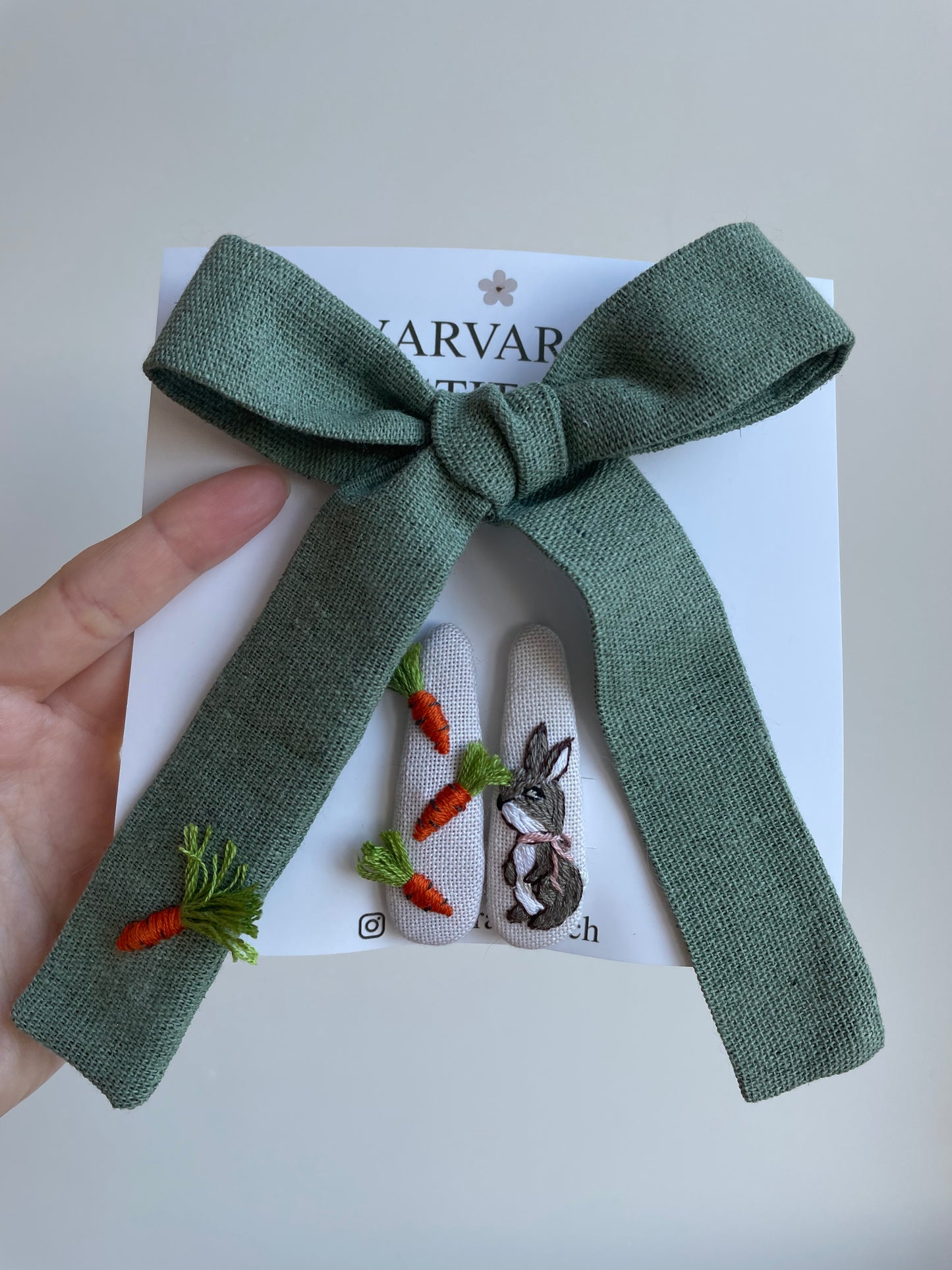 Handmade Embroidered Linen Hair Bows Set – Forest Animals | Baby & Toddler Girl Hair Accessories 🚚 Free Shipping