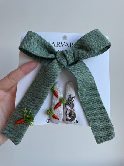 Handmade Embroidered Linen Hair Bows Set – Forest Animals | Baby & Toddler Girl Hair Accessories 🚚 Free Shipping from Ukraine🇺🇦