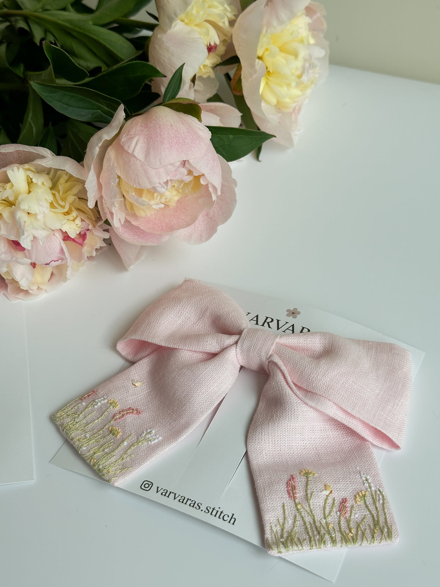 Personalized Linen Hair Accessories Set for Toddler Girls | Pink 3 Embroidered Hair Clips & Wildflower Bow 🎁 🚚 Free Shipping from Ukraine🇺🇦