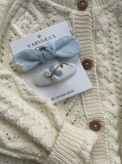 Embroidered Linen Hair Clips – Butterfly & Flower Set 🚚 Free Shipping from Ukraine🇺🇦