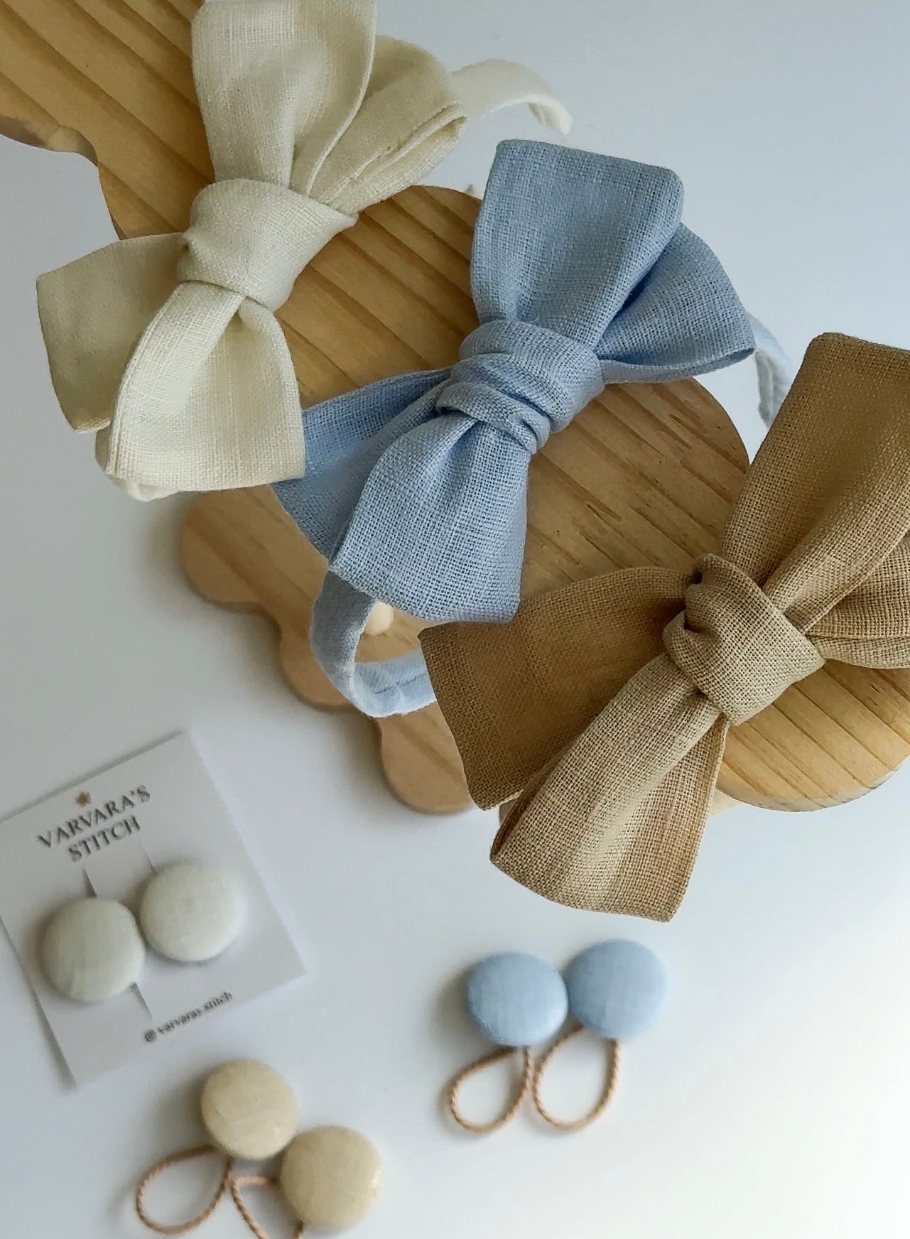 Everyday Linen Hair Set for Little Girls / One linen bow headband
+2 matching linen hair ties🤍 🚚 Free Shipping