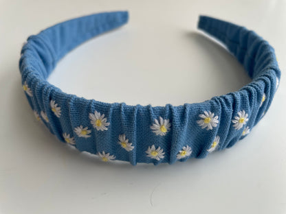 Blue Linen Embroidered Headband for Girls – Floral Hair Accessory 🚚 Free Shipping from Ukraine🇺🇦