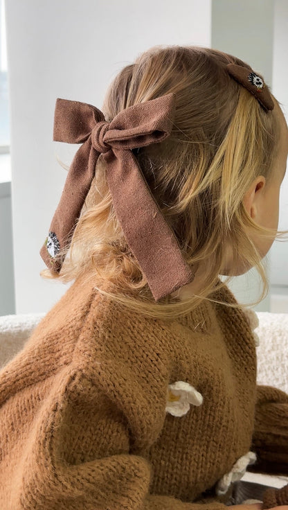 Handmade Embroidered Linen Hair Bows Set – Forest Animals | Baby & Toddler Girl Hair Accessories 🚚 Free Shipping from Ukraine🇺🇦