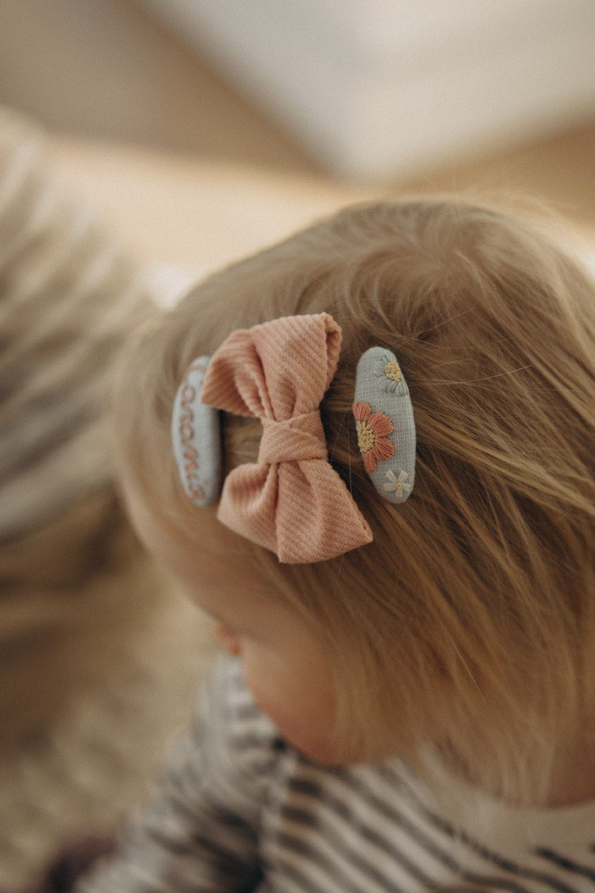 Personalized Embroidered Hair Accessories Set , Linen Hair Clips with Name, Bow, Headband & Ties , Baby Girl Gift 🚚 Free Shipping from Ukraine🇺🇦
