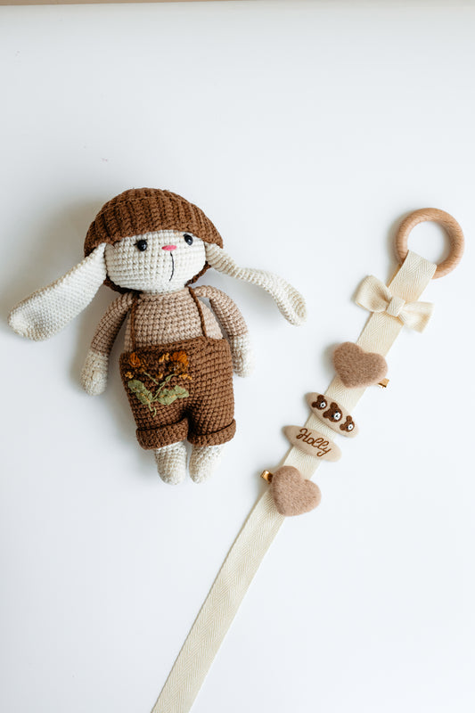Personalized Baby Hair Clips Gift Set with Hanging Organizer, Brown