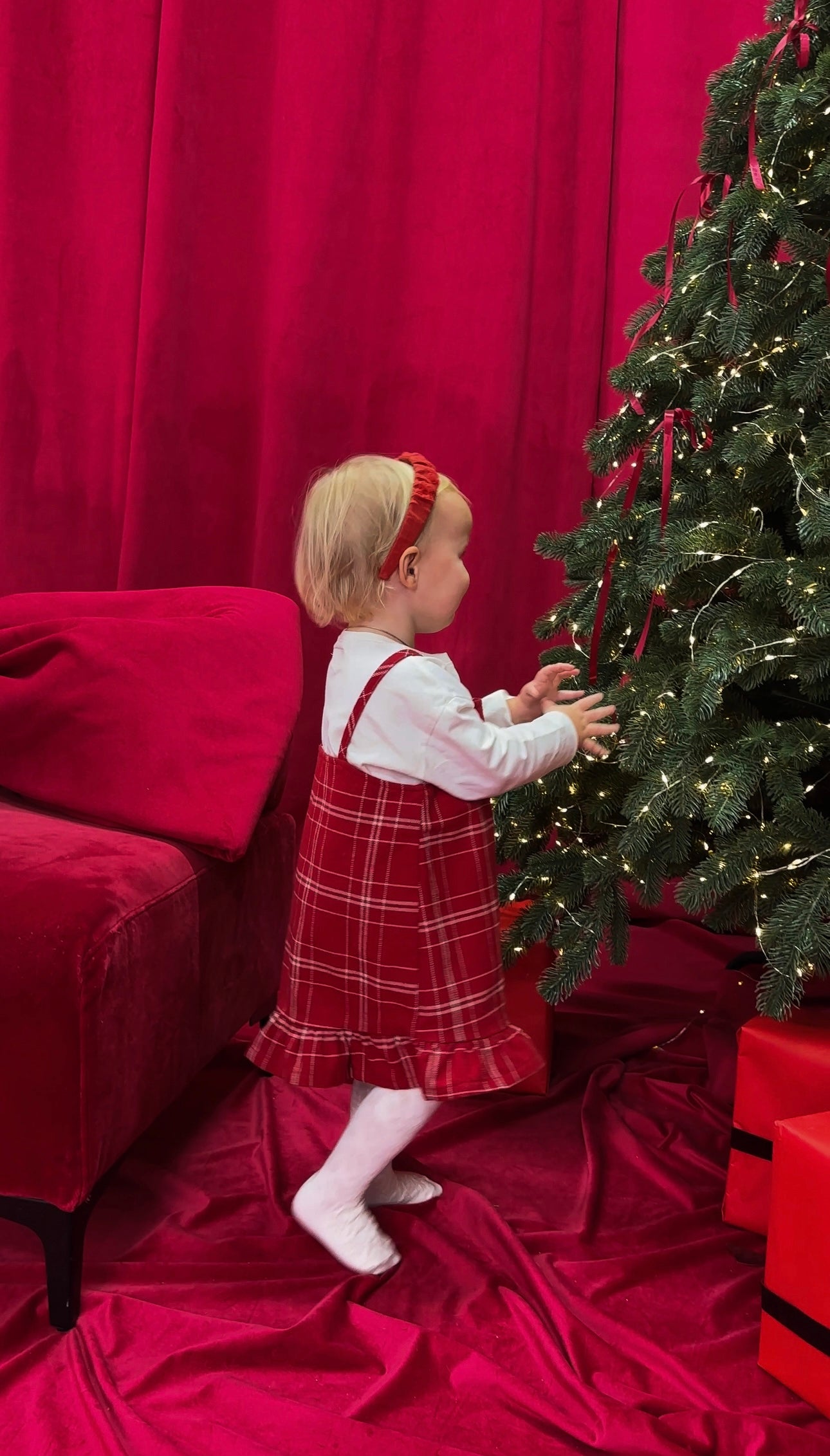 Red Linen Embroidered Headband for Girls – Floral Hair Accessory 🚚 Free Shipping