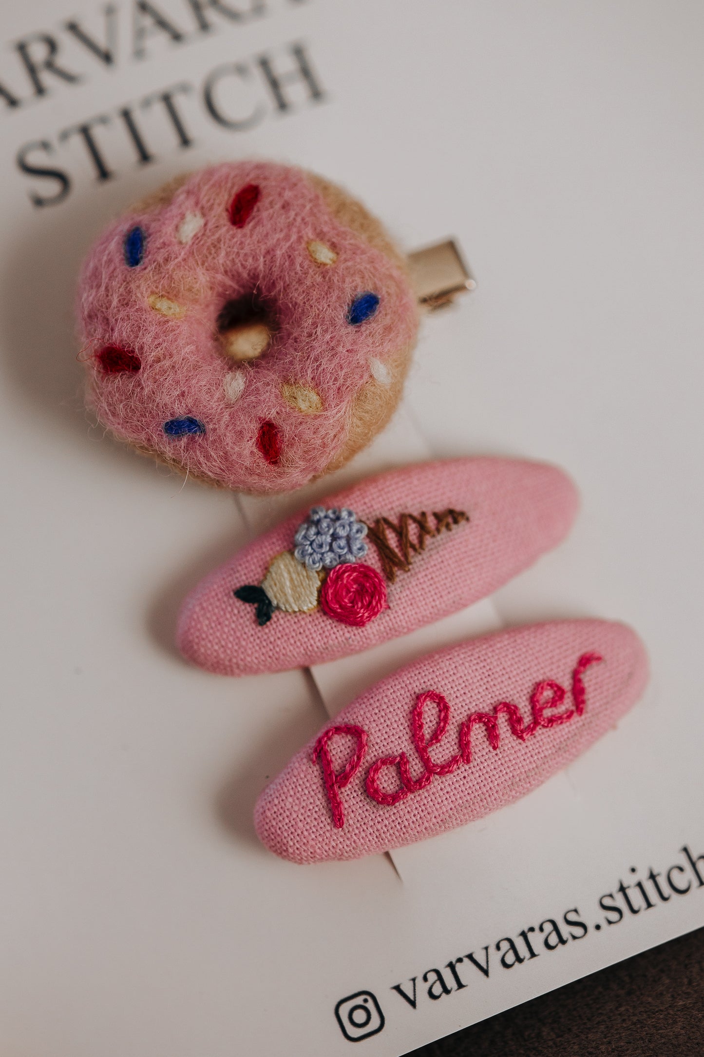 Personalized Pink Hair Clip Set – Name, Ice Cream & Donut  🚚 Free Shipping from Ukraine 🇺🇦