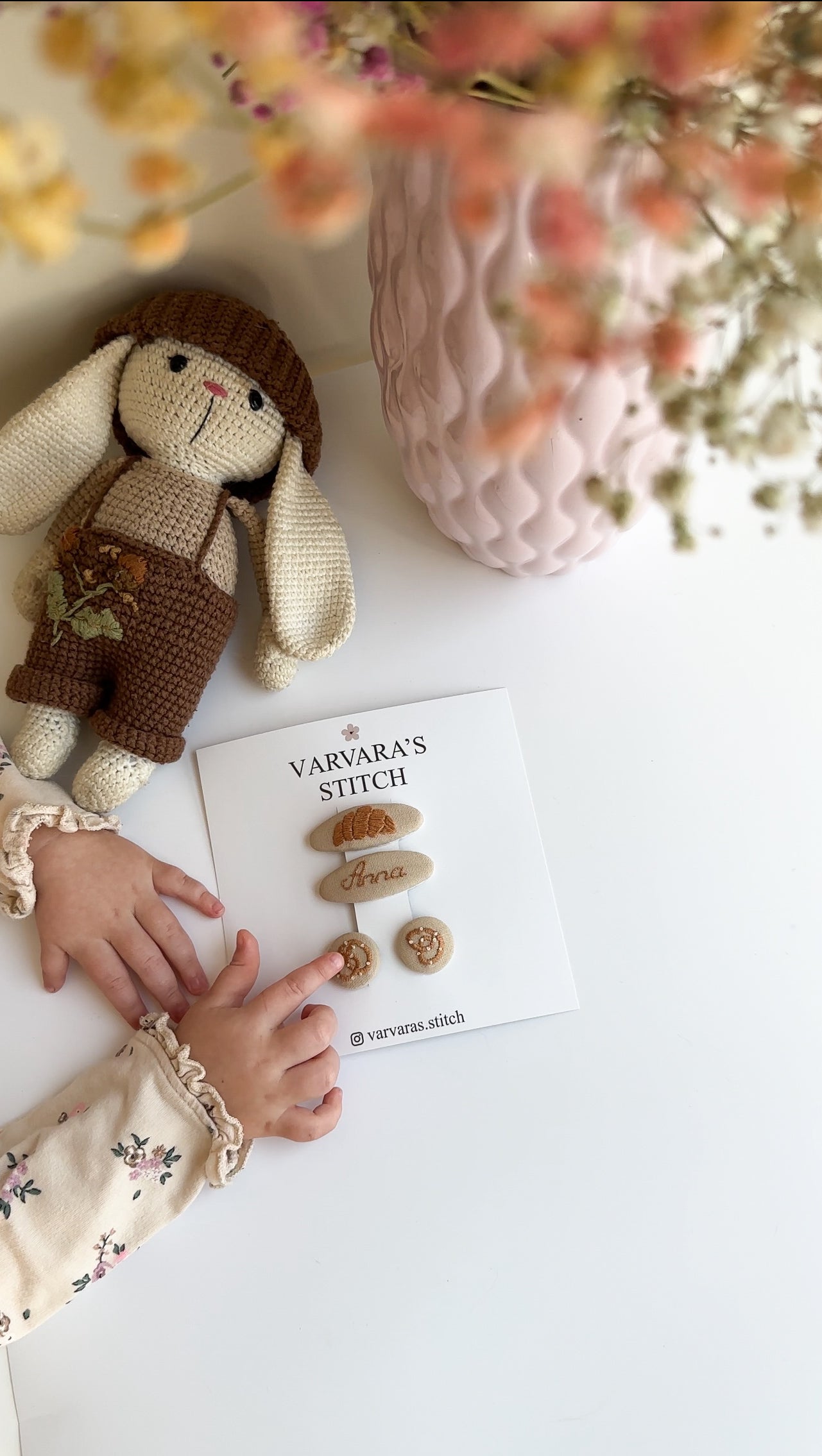 Personalized Croissant Hair Clip Set – Name Clip + 2 Pretzel Hair Ties for Girls 🚚 Free Shipping from Ukraine 🇺🇦