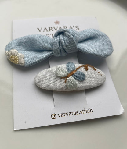 Embroidered Linen Hair Clips – Butterfly & Flower Set 🚚 Free Shipping from Ukraine🇺🇦