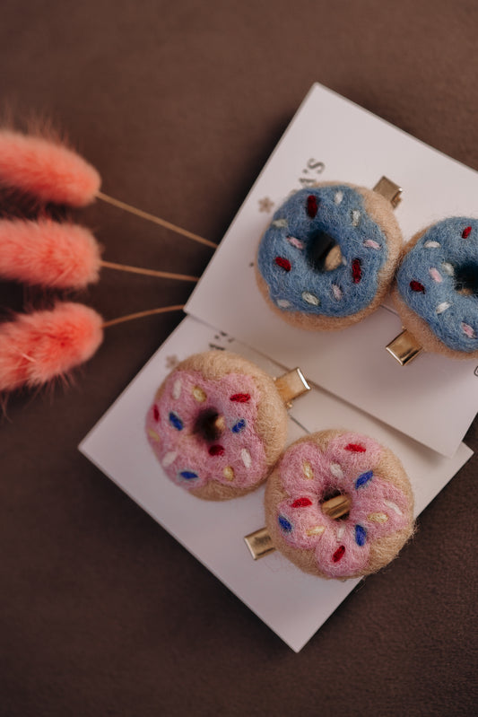 Donut Hair Clips Set (2 pcs) – Pink or Blue Wool Clips for Girls  🚚 Free Shipping from Ukraine🇺🇦