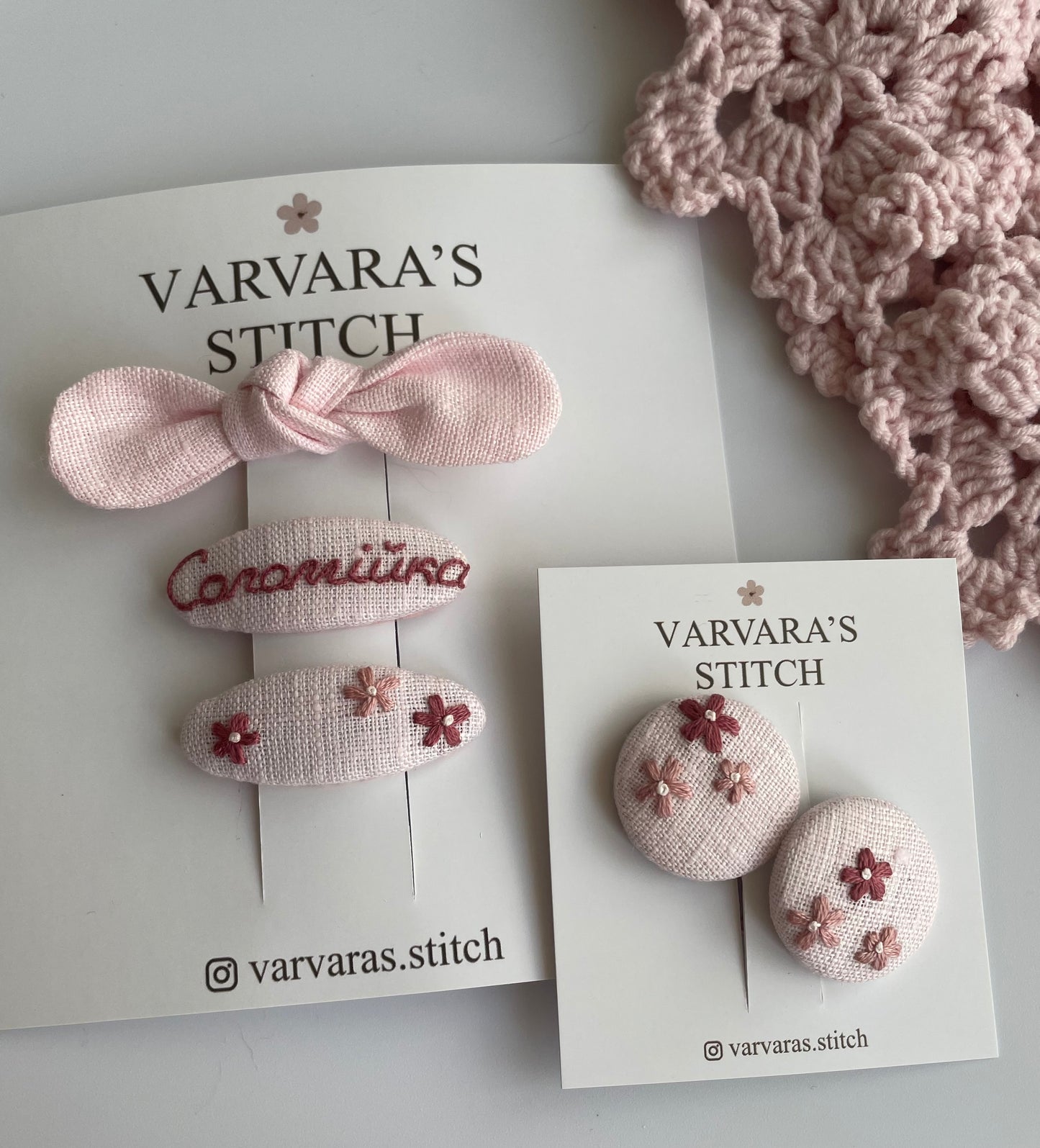 Personalized Linen Hair Accessories Set – 3 Hair Clips & 2 Embroidered Hair Ties 🎁 🚚 Free Shipping from Ukraine🇺🇦