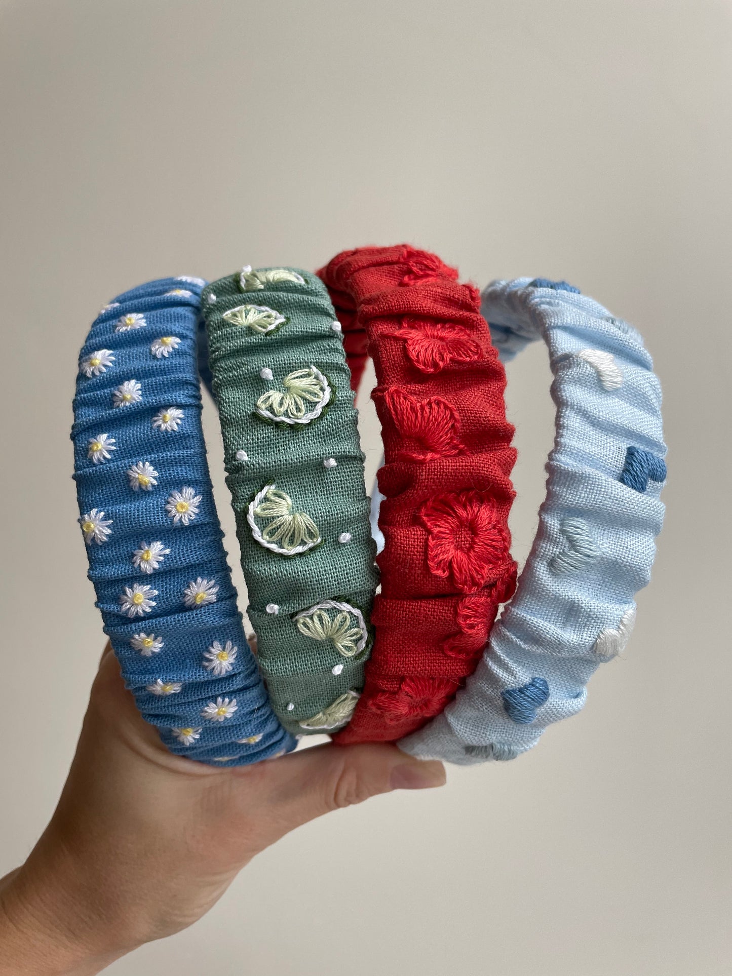 Blue Linen Embroidered Headband for Girls – Floral Hair Accessory 🚚 Free Shipping