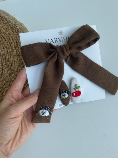 Handmade Embroidered Linen Hair Bows Set – Forest Animals | Baby & Toddler Girl Hair Accessories 🚚 Free Shipping from Ukraine🇺🇦