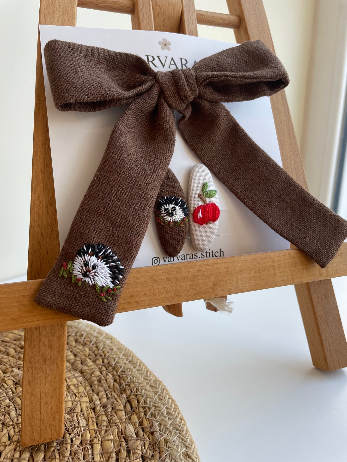Handmade Embroidered Linen Hair Bows Set – Forest Animals | Baby & Toddler Girl Hair Accessories 🚚 Free Shipping