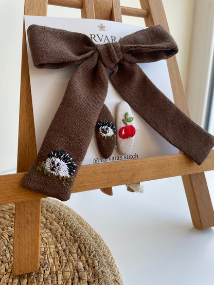 Handmade Embroidered Linen Hair Bows Set – Forest Animals | Baby & Toddler Girl Hair Accessories 🚚 Free Shipping from Ukraine🇺🇦
