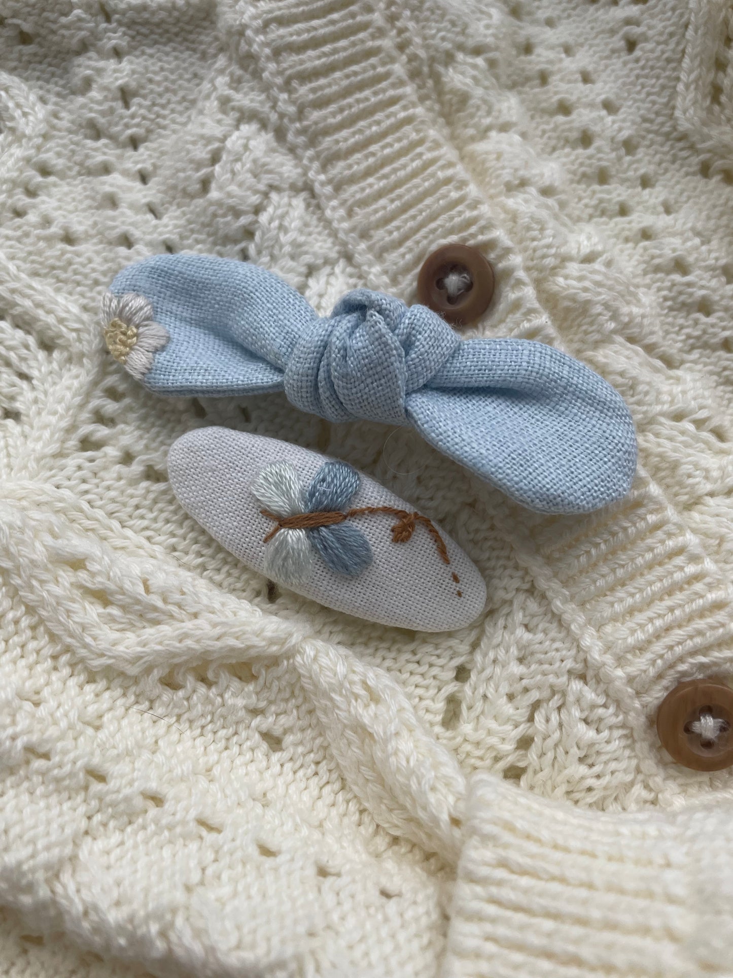 Embroidered Linen Hair Clips – Butterfly & Flower Set 🚚 Free Shipping