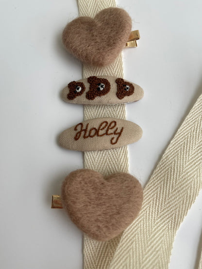 Personalized Baby Hair Clips Gift Set with Hanging Organizer, Brown