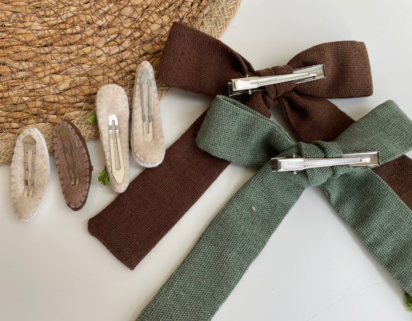 Handmade Embroidered Linen Hair Bows Set – Forest Animals | Baby & Toddler Girl Hair Accessories 🚚 Free Shipping