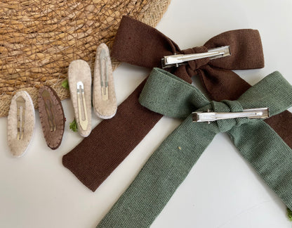 Handmade Embroidered Linen Hair Bows Set – Forest Animals | Baby & Toddler Girl Hair Accessories 🚚 Free Shipping from Ukraine🇺🇦