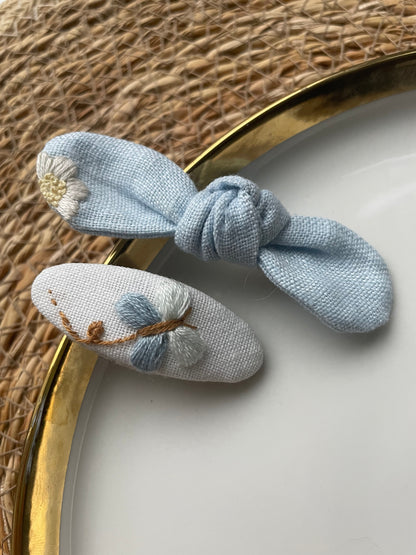 Embroidered Linen Hair Clips – Butterfly & Flower Set 🚚 Free Shipping from Ukraine🇺🇦