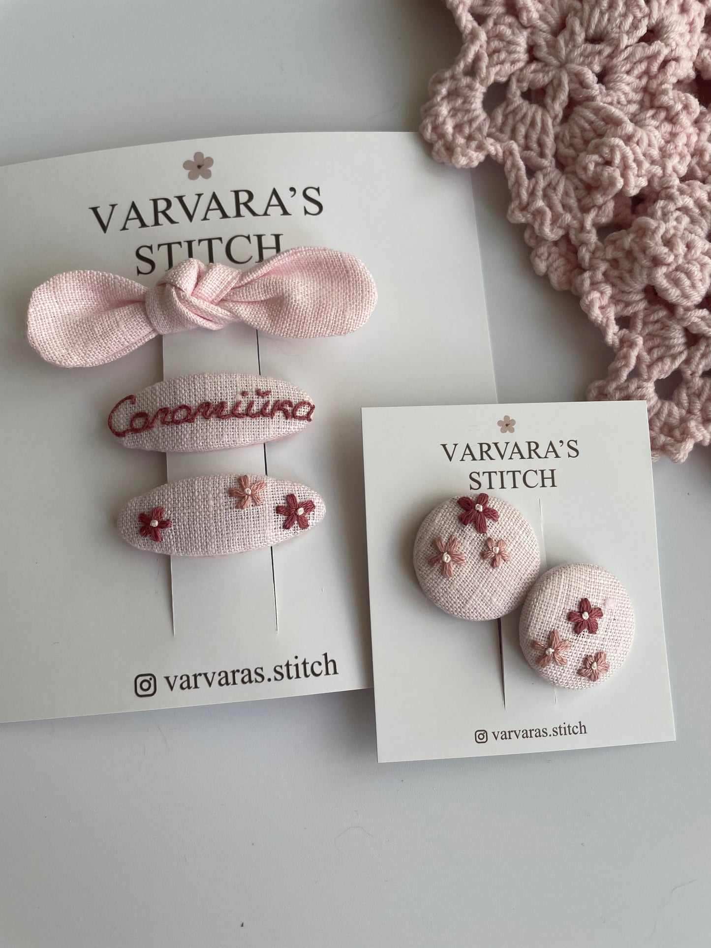 Personalized Linen Hair Accessories Set – 3 Hair Clips & 2 Embroidered Hair Ties 🎁 🚚 Free Shipping from Ukraine🇺🇦